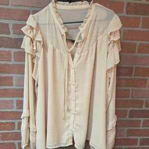 Meritt Cream Ruffle Cream 3x Blouse